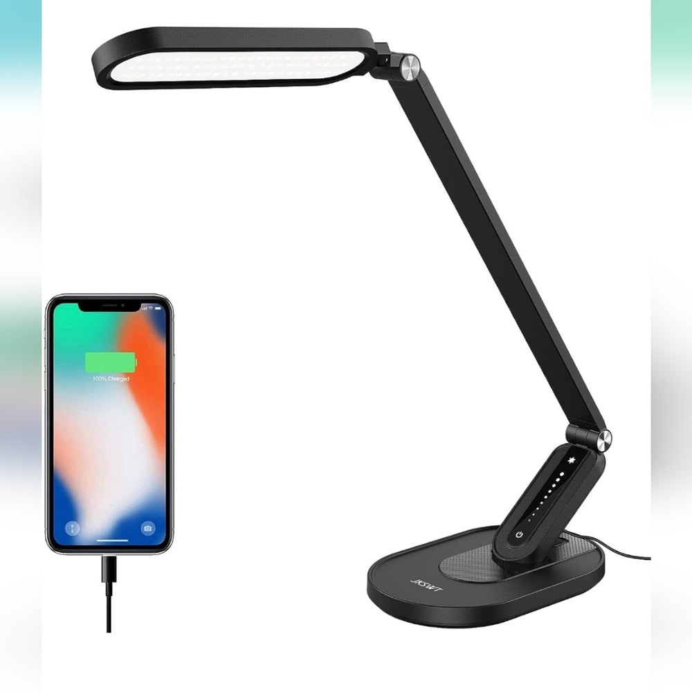 JKSWT LED Desk Lamp, Eye-Caring Table Lamps Natural Light Protects Eyes Dimmable